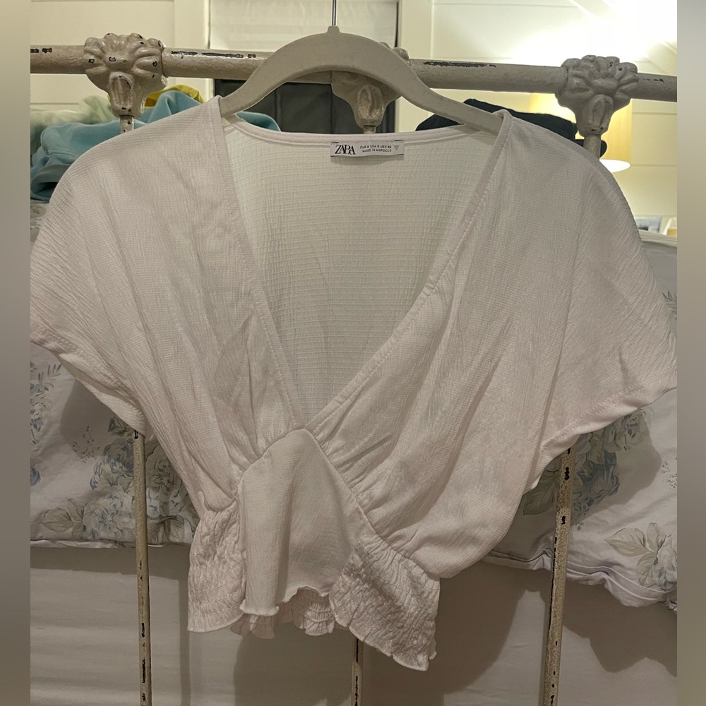 Zara Gauze Flutter Sleeve Crop Top